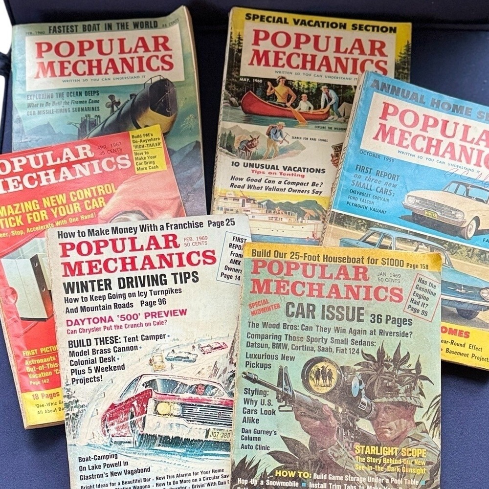 Lot‎ of 6 Vintage Popular Mechanics Magazines 1959-1969 Cars DIY Science Retro
